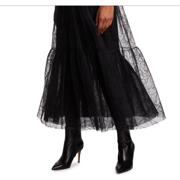 Akris Punto Sashiko Flower Embroidered Lace Tulle Maxi Skirt Black Plus Size 16 - Picture 15 of 16